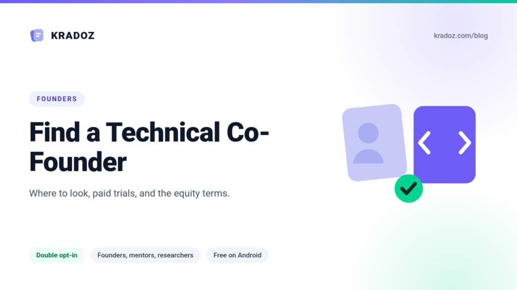 Find a technical co-founder, shown as two profiles and a code bracket