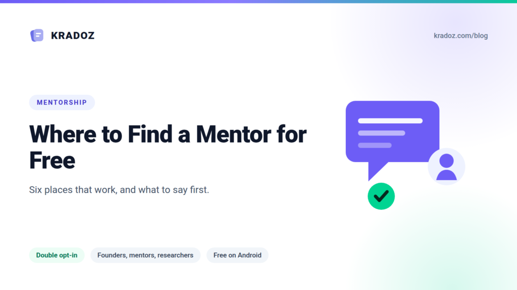 Find a mentor for free, shown as a message bubble and a mentor profile