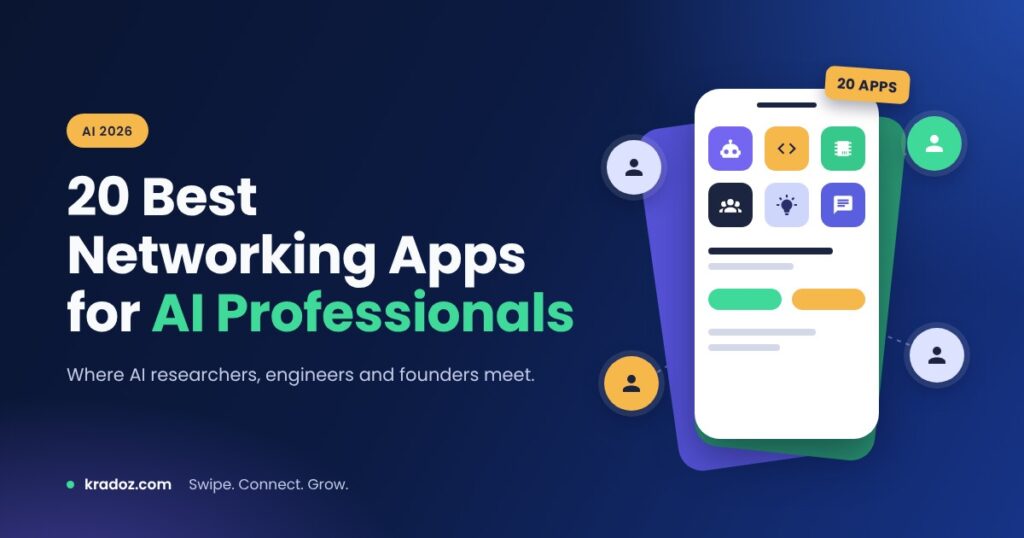 Best networking apps for AI professionals in 2026, shown as app tiles on a phone