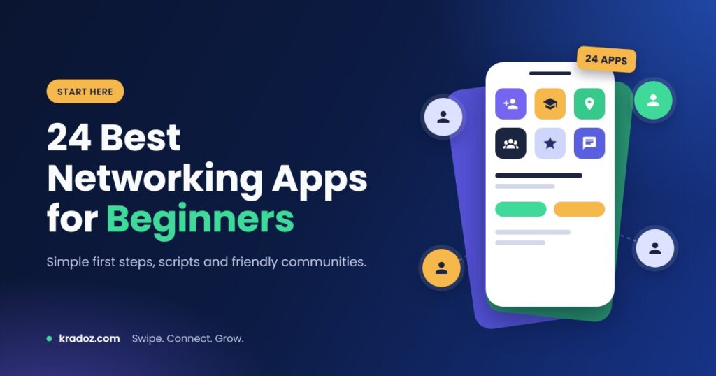 Best networking apps for beginners in 2026, shown as app tiles on a phone