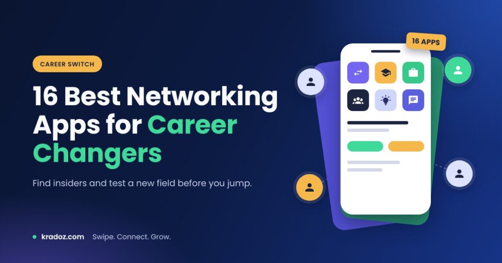 Best networking apps for career changers in 2026, shown as app tiles on a phone