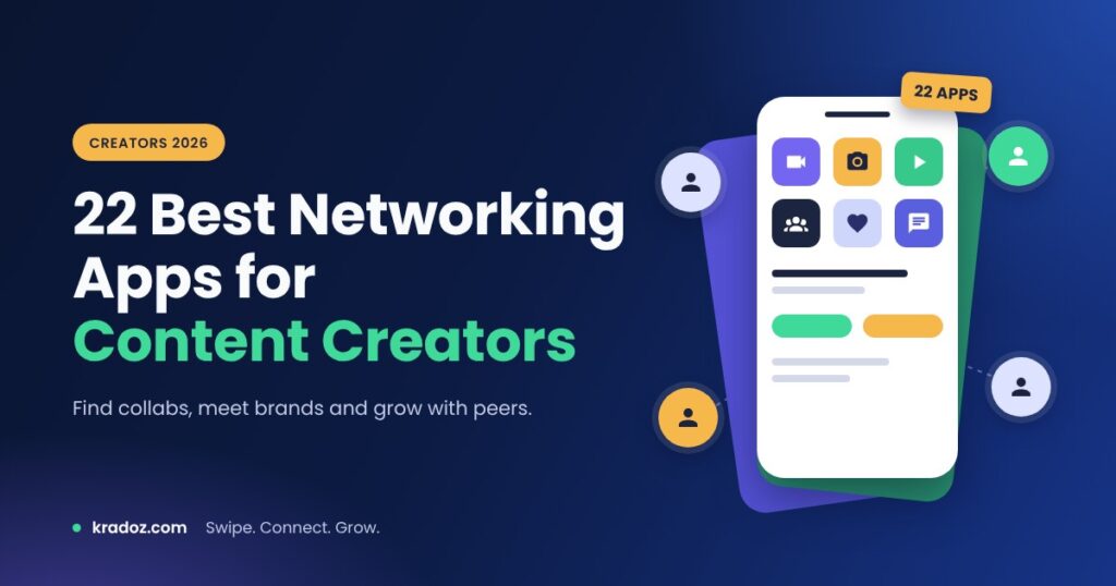 Best networking apps for content creators in 2026, shown as app tiles on a phone