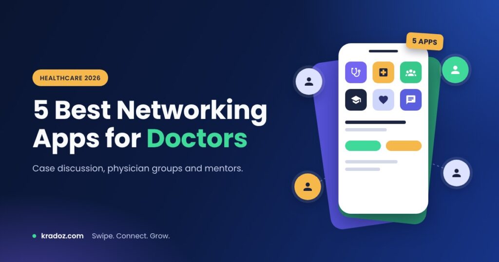 Best networking apps for doctors in 2026, shown as app tiles on a phone