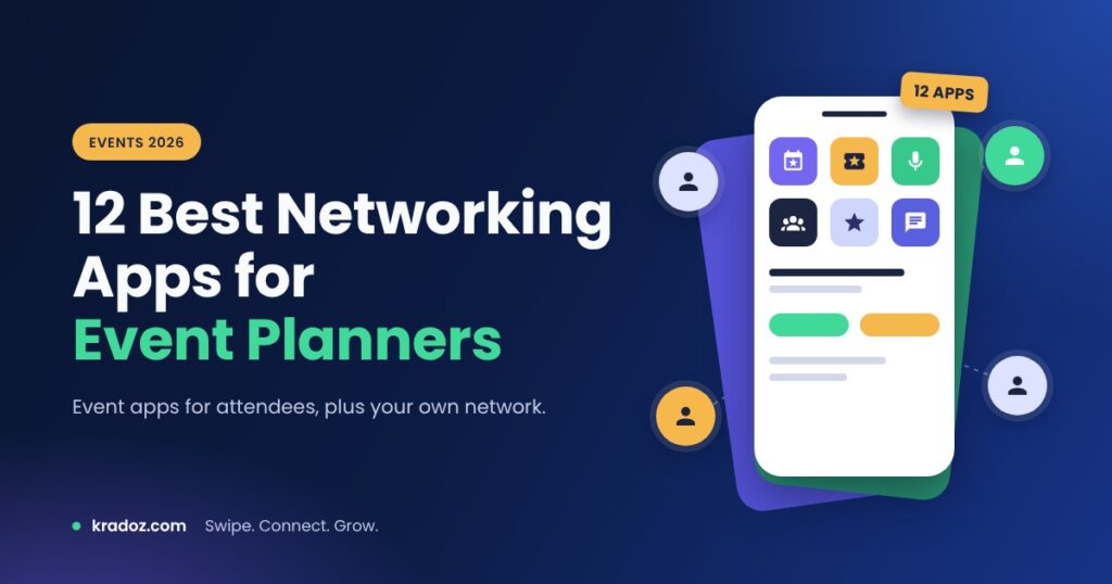 Best networking apps for event planners in 2026, shown as app tiles on a phone