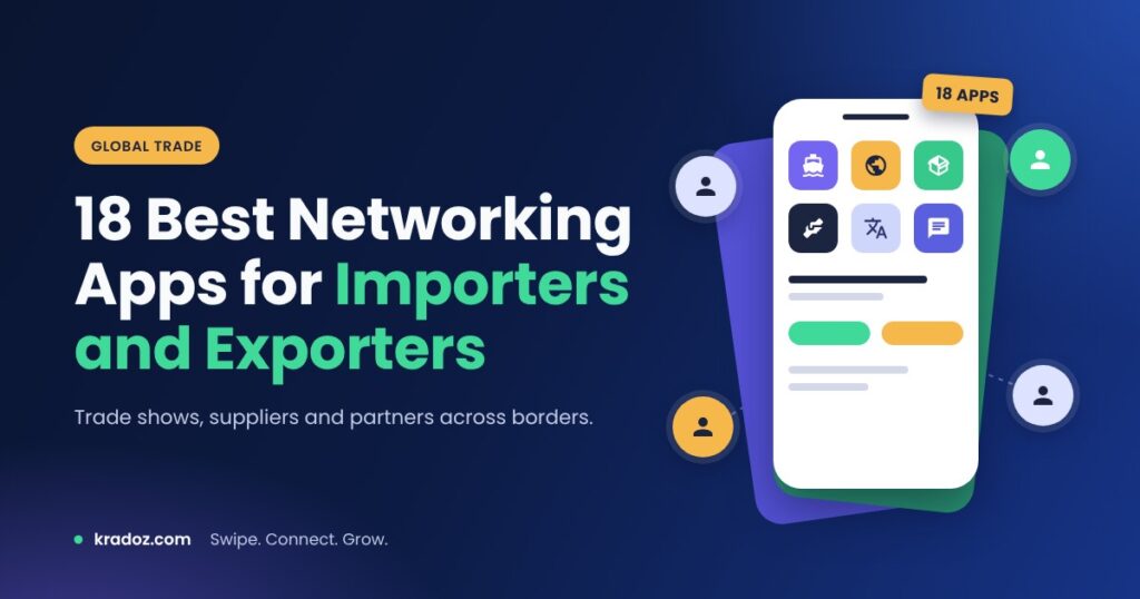 Best networking apps for exporters and importers in 2026, shown as app tiles on a phone