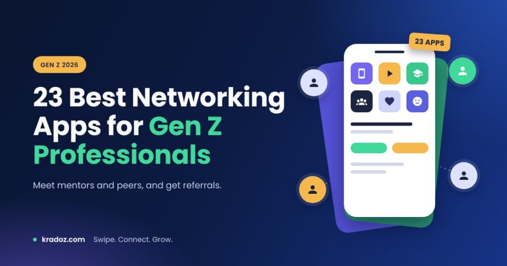 Best networking apps for Gen Z professionals in 2026, shown as app tiles on a phone