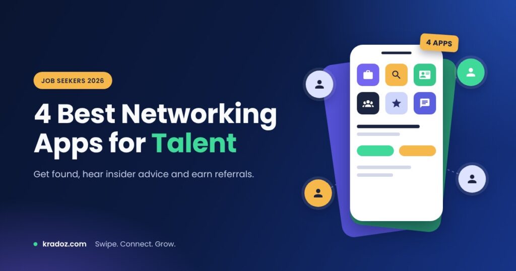 Best networking apps for job seekers and talent in 2026, shown as app tiles on a phone