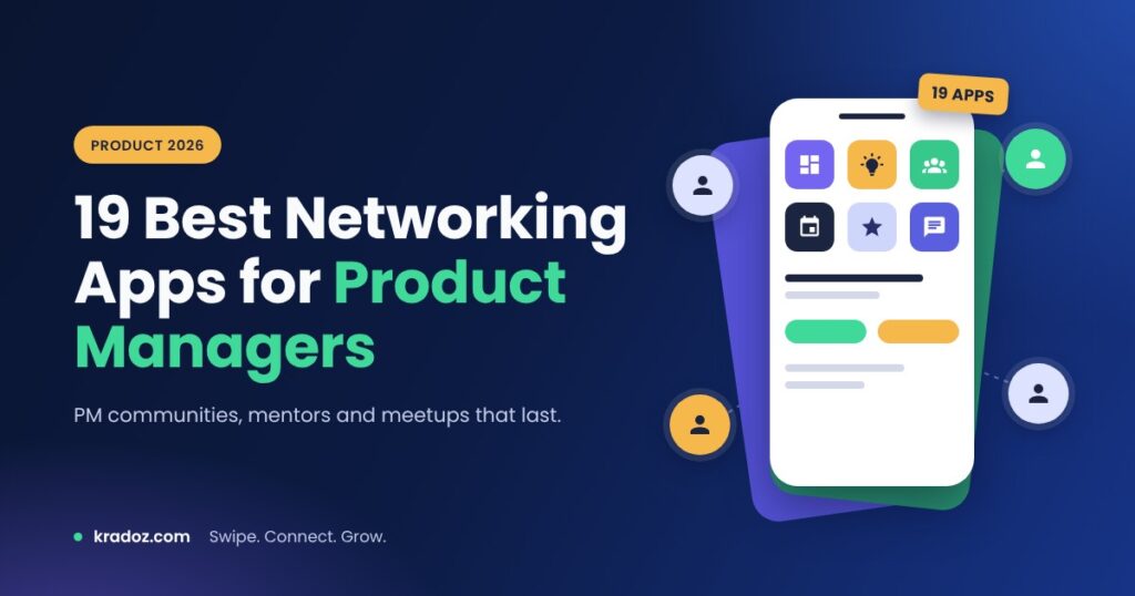 Best networking apps for product managers in 2026, shown as app tiles on a phone