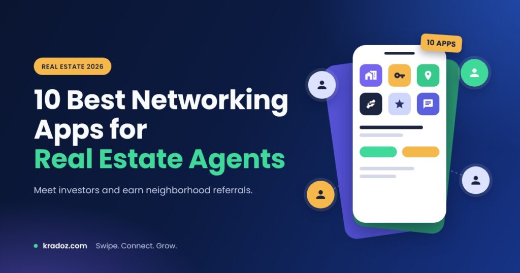Best networking apps for real estate agents in 2026, shown as app tiles on a phone