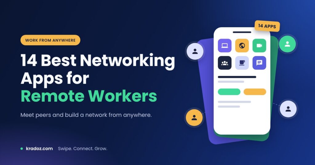 Best networking apps for remote workers in 2026, shown as app tiles on a phone